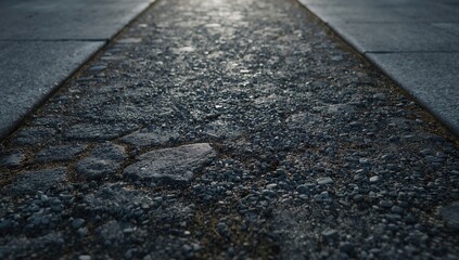Cracked and compacted asphalt with small stones, highlighting surface preservation for road repair