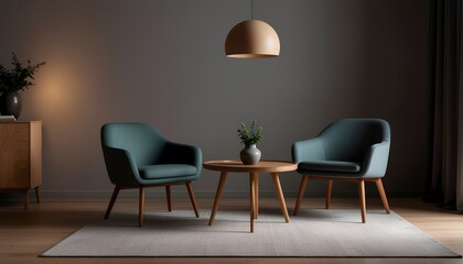 黄昏の光に包まれた木製チェアとテーブルの静物構成｜Wooden Chair and Table in Twilight Glow
