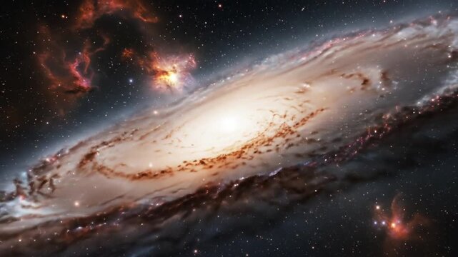A vast, detailed spiral galaxy with a bright center, surrounded by countless stars and distant nebulas
