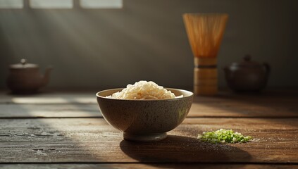 Dried bonito flakes in a bowl, serving as a base for flavorful Japanese broth, focusing on culinary technique