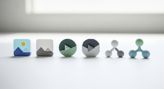 Set of 3D icons for media and sharing