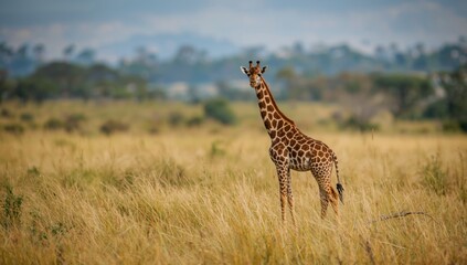 Rothschilds giraffe, a rare and critically endangered population, roaming in its natural habitat for species conservation
