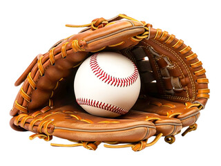 Baseball in Brown Leather Glove.