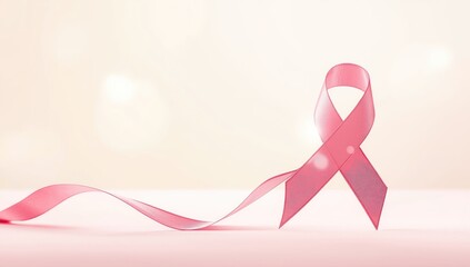 Pink ribbon indicating health awareness, focus on early detection of breast cancer