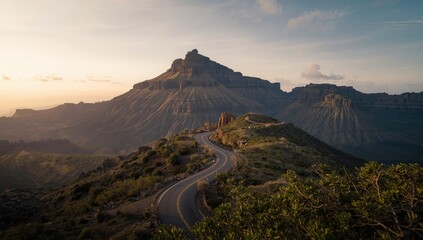Scenic mountain pass with winding road, emphasizing natural preservation and outdoor exploration