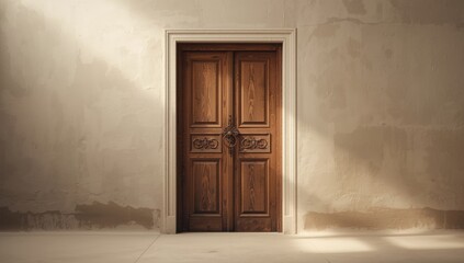 Weathered wooden house facade featuring a rusty iron knocker, suitable for historical or architectural textures