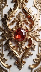 Ornate Baroque Gold Ornament with Jewel Accents for Premium Design