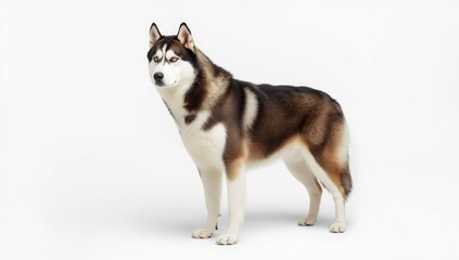 Siberian husky standing against a plain white backdrop, used for breed recognition