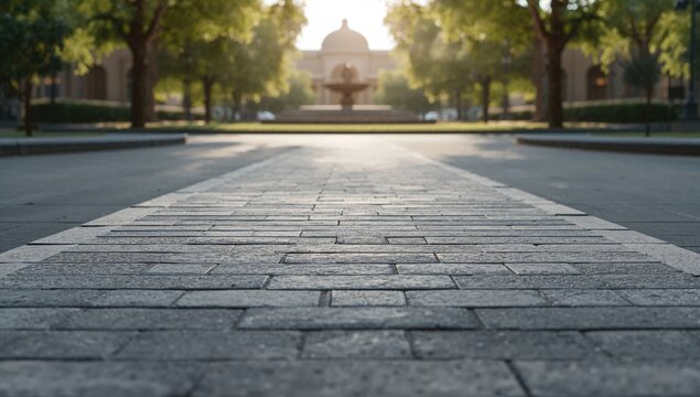 Paved cement pathway with interlocking blocks designed for garden or yard circulation, highlighting safety and stability