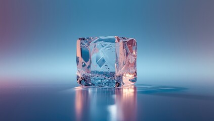 Macro photograph of ice cube surface emphasizing crystalline structure, suitable for UI backdrop or scientific illustration, World Water Day