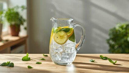 Cucumber, lemon, and mint-infused water prepared for hydration, suitable for health-conscious consumption