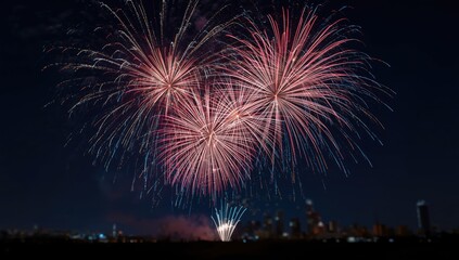 Colorful fireworks exploding overhead during a festive event, brightening the evening sky, Independence Day