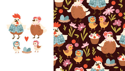 Family of chickens Easter set