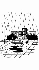 Moody Grayscale Taxi Ride Through Rainy Urban Streets