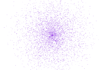 A vibrant digital explosion of purple pixels scattering outwards from a central point isolated on transparent background