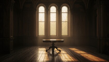 Tall windows illuminate a historic wooden room with a central table, highlighting architectural detail and natural lighting, International Day of Museums