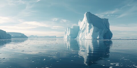 Antarctic ice mass with towering iceberg, demonstrating natural erosion and climate impact