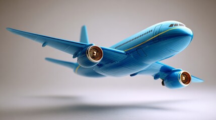 A blue airplane is flying in the sky. The airplane is a toy and is not a real one