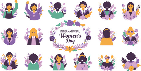 Obraz premium Colorful Diverse Women Celebrating International Womens Day celebration flowers