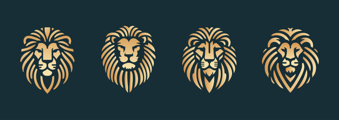 Golden Lion Head Logos in Various Styles. © fathurdavega