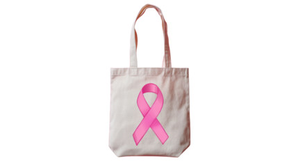 Canvas tote bag with pink ribbon isolated on white background symbolizing breast cancer awareness support charity healthcare concept