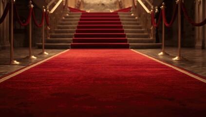 Ceremonial staircase with a red carpet designated for heads of state and distinguished guests, highlighting event protocol