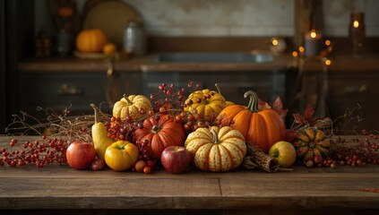 A variety of fall harvest produce including vegetables, berries, and fruits, seasonal availability