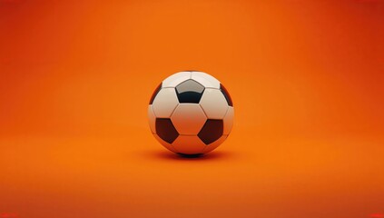 Fototapeta premium Soccer ball placed on vibrant orange surface, ideal for athletic-themed backgrounds, World Sports Day