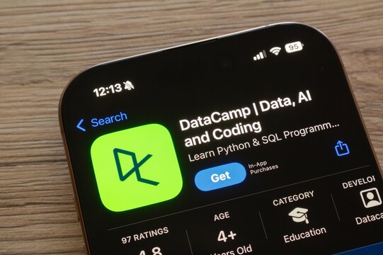 App store with DataCamp mobile application for AI programming and learning