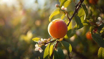 Apricot fruit on a bush limb, showing fresh harvest stage for fruit maturity