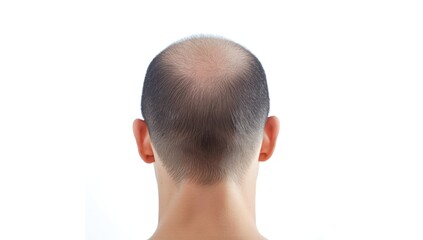 Obraz premium Rear perspective of a man's head with visible hair thinning, emphasizing scalp condition and hair care, men's health awareness