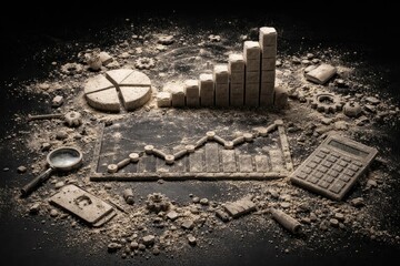 Automated analytics driven dusty debris objects arranged on black surface