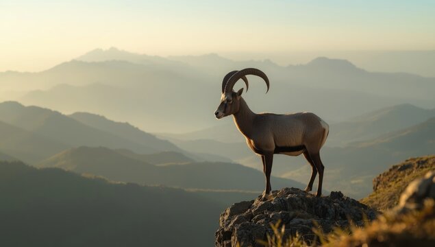 Nilgiri tahr, mountain mammal portrait, emphasizing natural environment and wildlife preservation