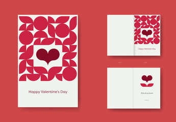 Valentine's Day Card Template with Bauhaus Style Pattern and Heart