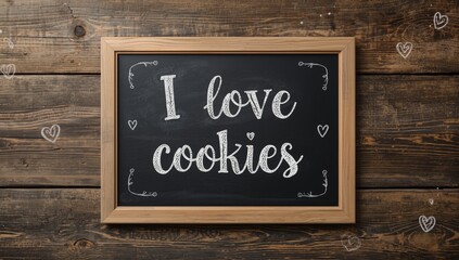 Chalkboard featuring I love cookies message, suitable for cafe signage or food layout backgrounds