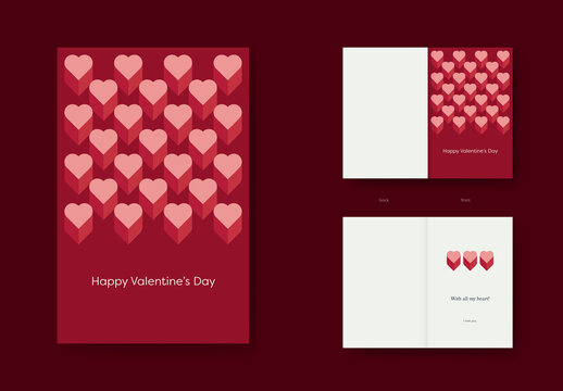 Valentine's Day Card Template with Extruded Hearts