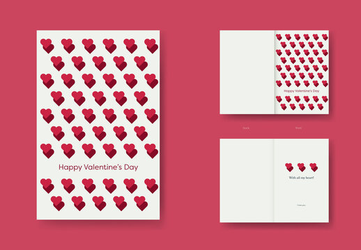 Valentine's Day Card Template with Little Hearts and Shadows Pattern