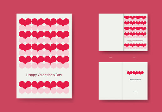 Valentine's Day Card Template with Rounded Hearts Pattern