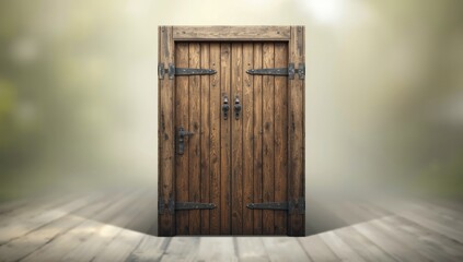 Vintage wooden door surface, used as a home exterior detail with textured wall