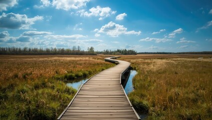 Sunny day on an Estonian bog trail, highlighting preservation challenges