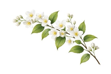 Fototapeta premium Elegant jasmine branch with flowers isolated on white background for crafting frames