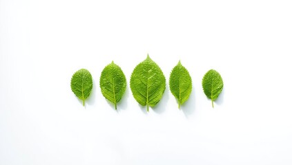 Flat lay of green leaf floral arrangement on white background, used as eco-conscious visual element for design projects.