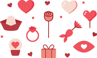 Romantic valentine's day icons with hearts and gifts
