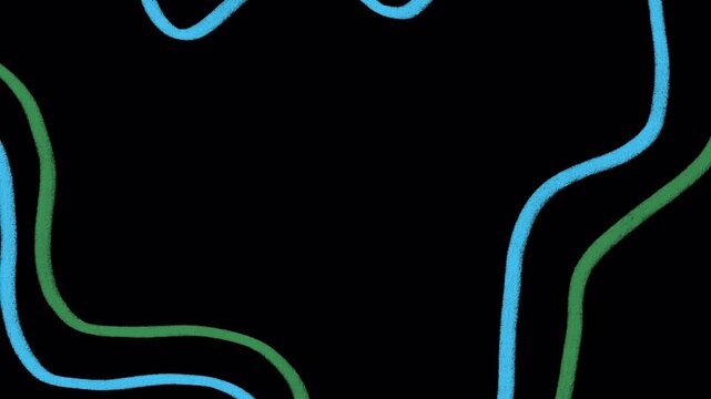 Transparent wavy line animation alpha channel. Colorful topographic doodle lines overlay, 4K flowing wave background for professional video creators.