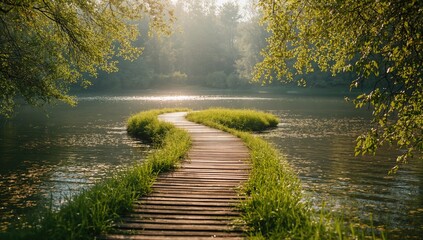 Wooden land in park lake, seasonal change affecting shoreline stability