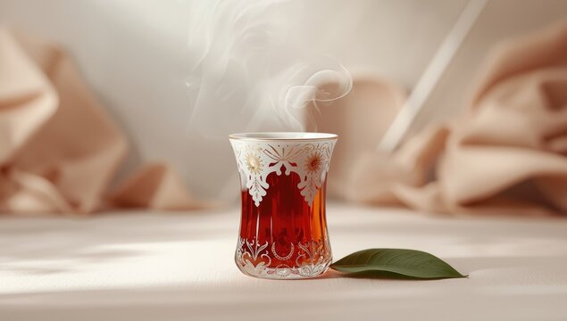 Turkish tea served in a white glass emphasizing traditional drinking customs, World Tea Day