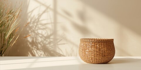 Wicker basket crafted from bamboo for food presentation, focusing on handmade techniques