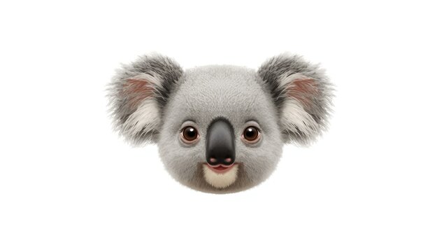 Close-up of a gray coala head against a white backdrop, highlighting conservation efforts