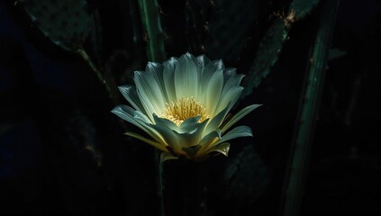 Night-blooming dragon fruit flower, highlighting pollination at night, floral structure, and tropical plant maintenance