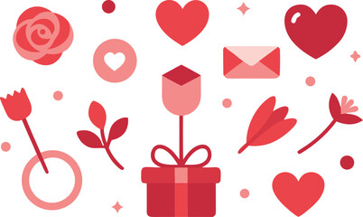 Romantic gift box with flowers and hearts